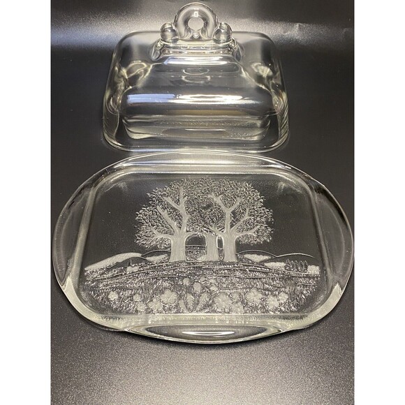 Covered Butter Dish, 1/2 Pound Butter Dish, Cheese Keeper, Hillside Meadow Tree - Picture 1 of 7